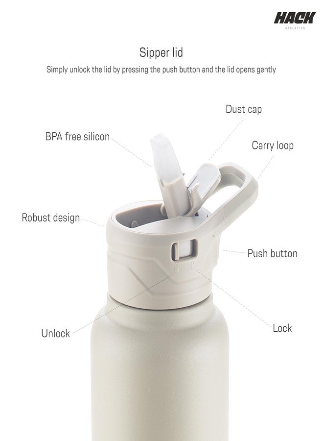 Hack Athletics Hydra Premium Stainless Steel Insulated Water Bottle for Gym, School, Home, Office, Water Bottle for Men, Women, Girls & Boys, BPA Free Material 100% Leakproof | 950ML (Cream) - Image 3
